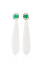 Jemma Wynne 18k Rock Crystal Drop Earrings With Emerald Studs
