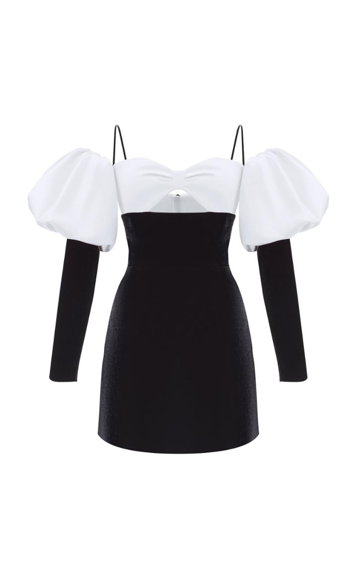Rasario Cold Shoulder Cutout Satin And Velvet Mini Dress