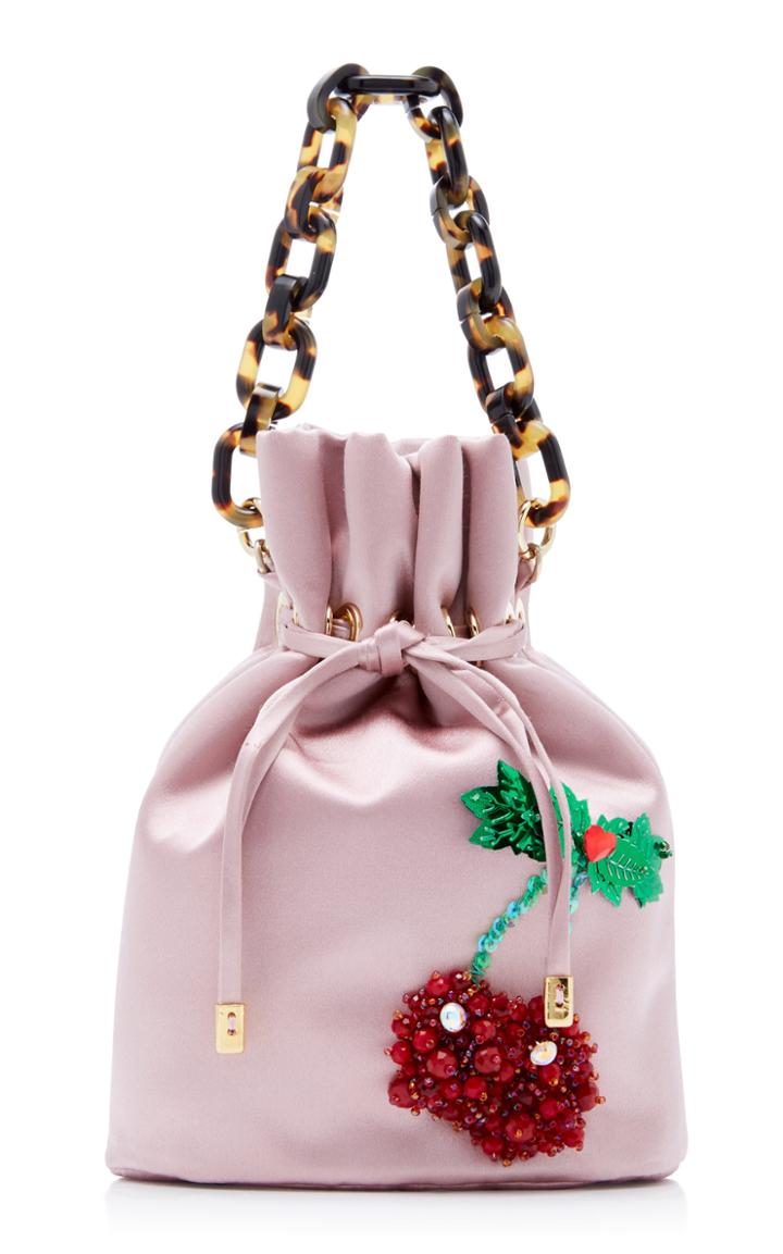 Edie Parker Shorty Cherry Embroidered Satin Bag
