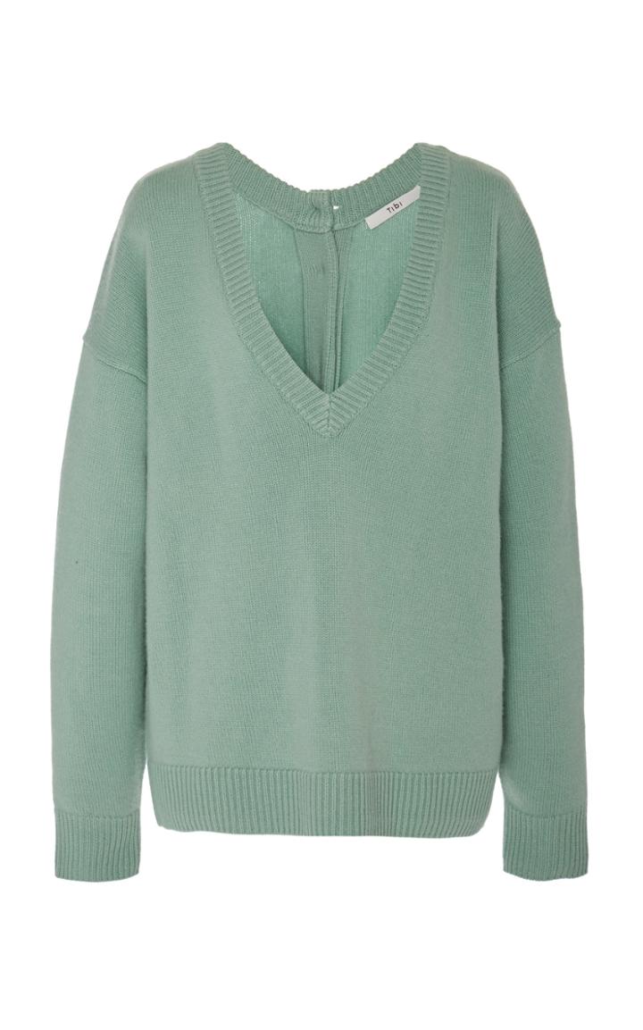 Tibi Ribbed Zip-detailed Cashmere Turtleneck Sweater
