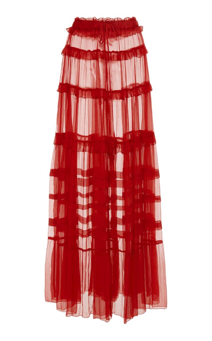 Lee Mathews Eliza Crinkle Silk Georgette Pom Pom Skirt With Slip