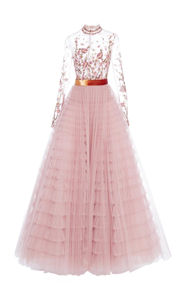 J. Mendel Floral Embroidered Tulle Gown