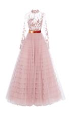 J. Mendel Floral Embroidered Tulle Gown