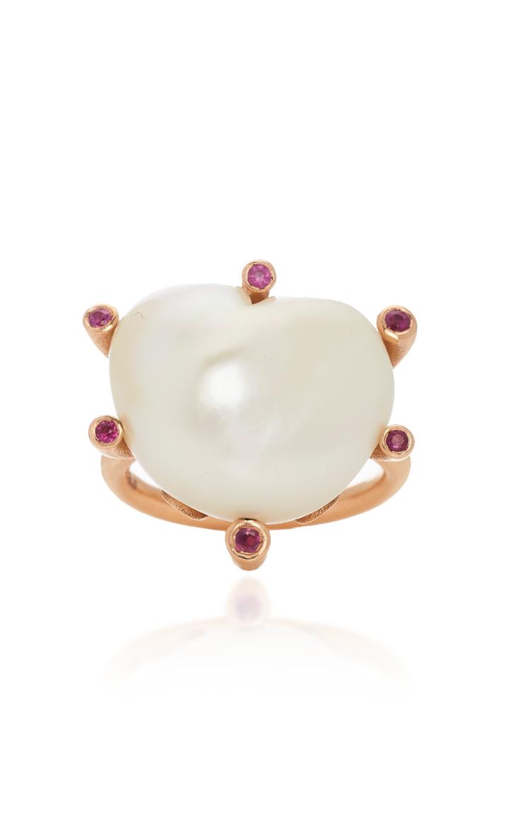 Christina Alexiou Heart Shaped Pearl Ring With Rubies