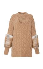 Sally Lapointe Cashmere Silk Boucle Fox Fur Sweater