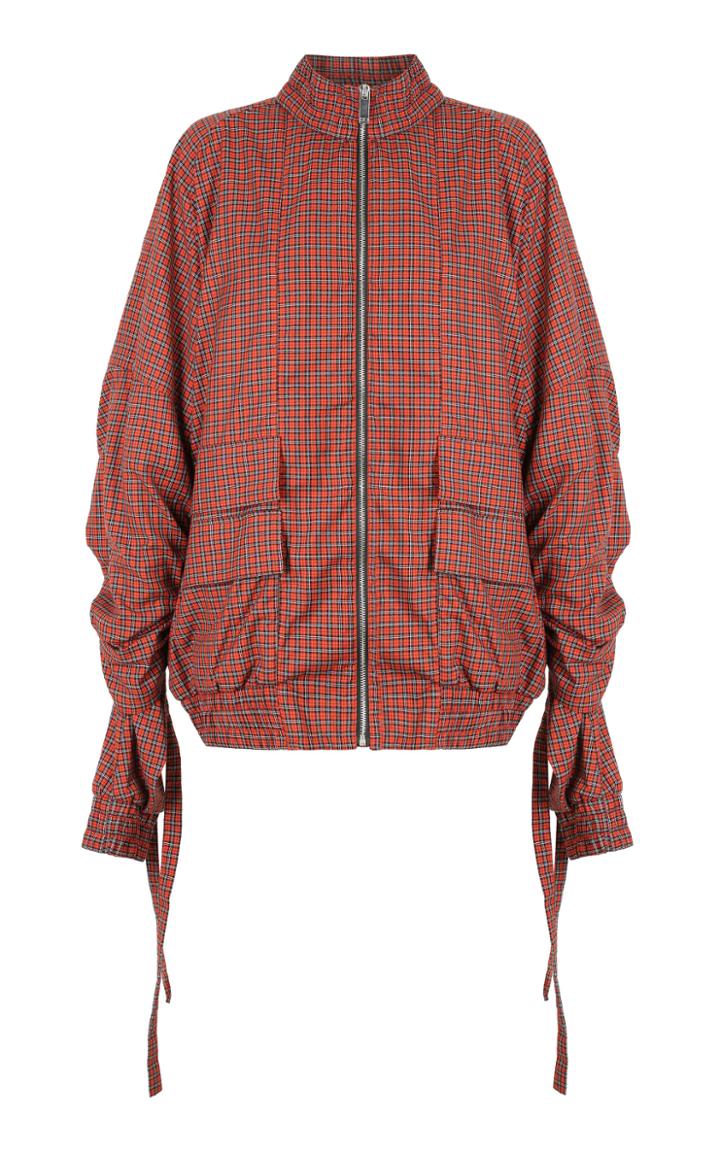 Strateas Carlucci Red Check Orchis Veil Drawstring Bomber