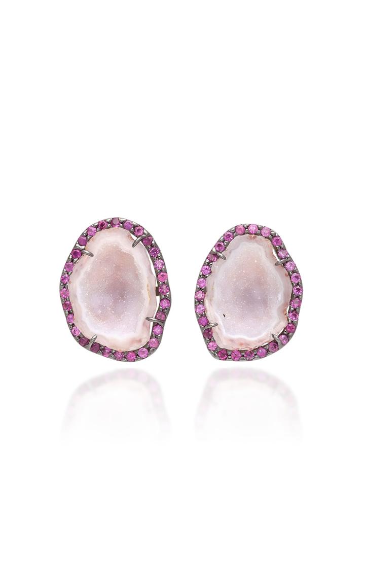 Kimberly Mcdonald 18k White Gold Pink Sapphire And Light Geode Earrings