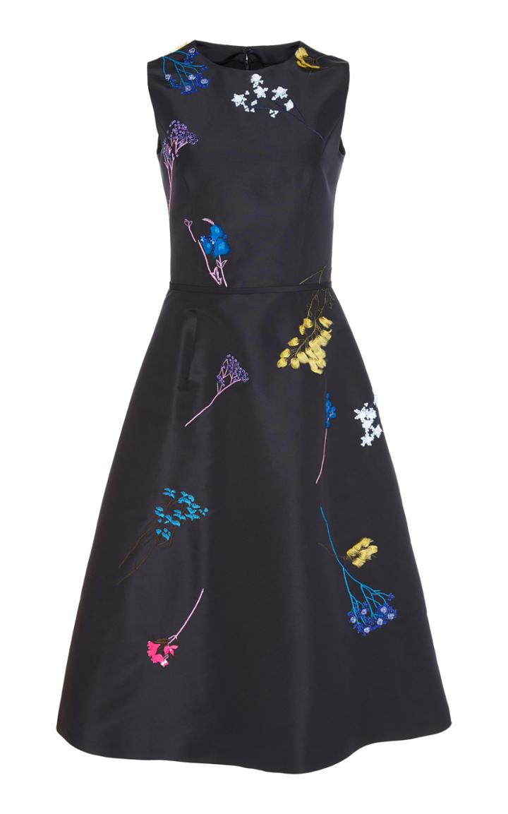 Carolina Herrera Sleeveless Embroidered Knee Length Dress