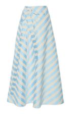 Delpozo Bow-embellished Striped Linen-blend Midi Skirt