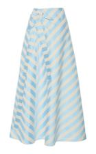 Delpozo Bow-embellished Striped Linen-blend Midi Skirt