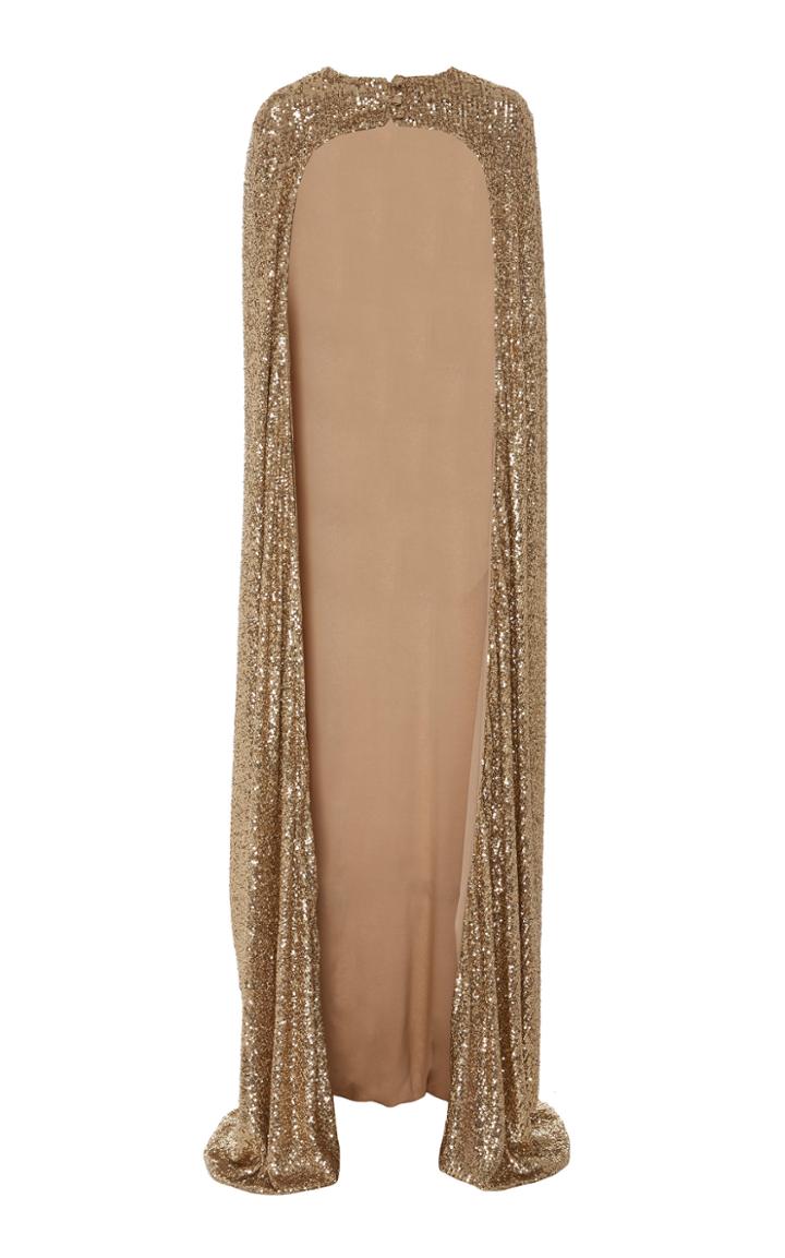 Monique Lhuillier Sequin Embellished Stretch Charmeuse Cape