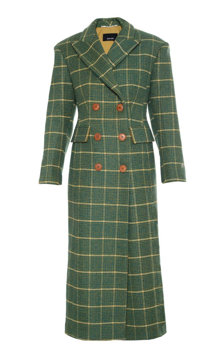 Moda Operandi Anouki Double Breasted Slim Checkered Wool Coat
