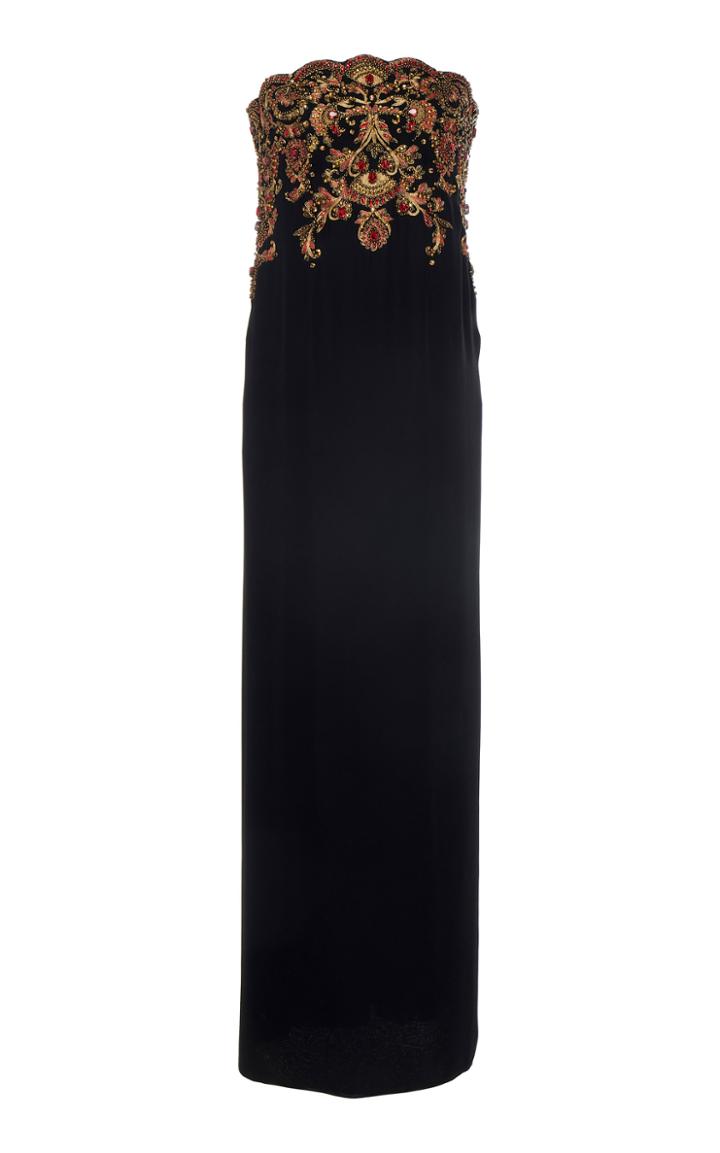 Oscar De La Renta Strapless Embroidered Bust Lace Gown