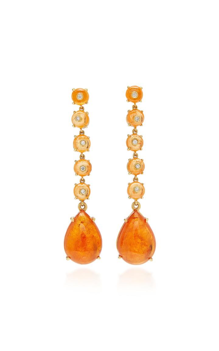Nina Runsdorf M'o Exclusive: One-of-a-kind Spessartite Garnet Bead And Cabochon Drop Earrings