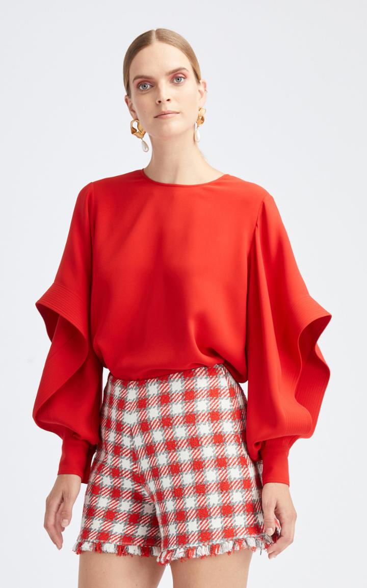 Moda Operandi Oscar De La Renta Cascade Long Sleeve Silk-blend Blouse