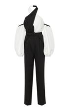 Self Portrait Crossover Two-tone Crepe Jumpsuit