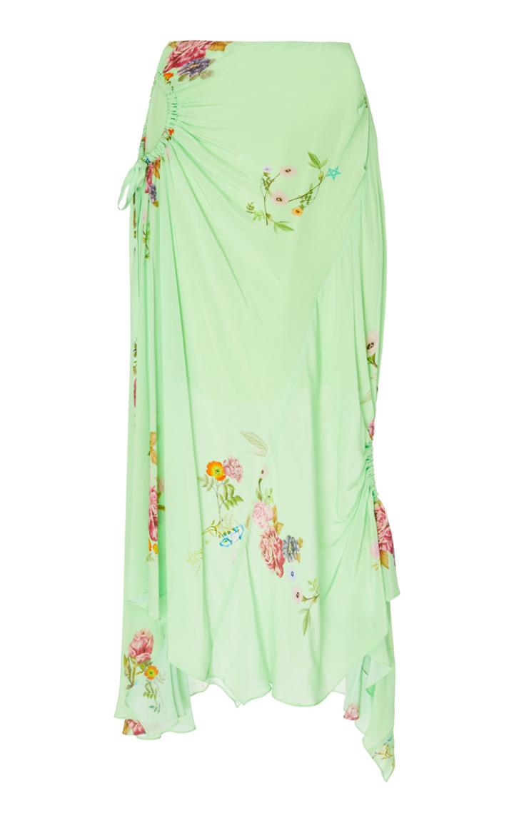 Preen Line Arya Ruched Floral-print Chiffon Midi Skirt