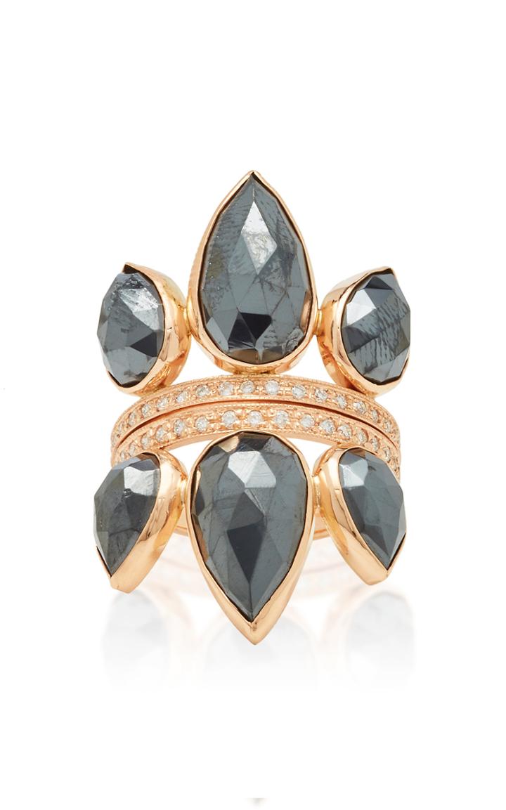 Jacquie Aiche Set Of 2 Large Triple Petal Hematite Crown Rings