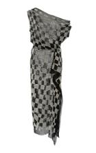 Oscar De La Renta One-shoulder Embroidered Check Dress