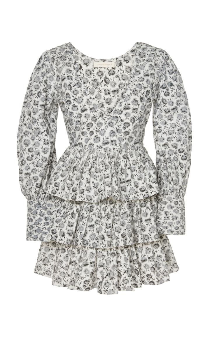 Loveshackfancy Paris Tiered Floral-print Cotton Mini Dress Size: 2