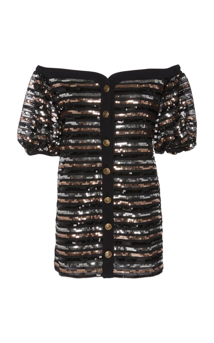 Philosophy Di Lorenzo Serafini Sequin-embellished Crepe Off-the-shoulder Mini Dress