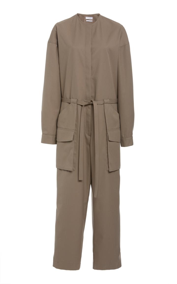 Deveaux Collarless Belted Poplin Straight-leg Jumpsuit