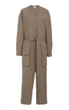 Deveaux Collarless Belted Poplin Straight-leg Jumpsuit