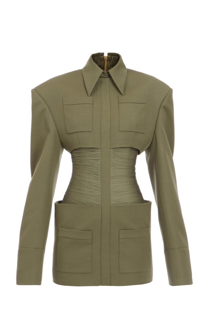 Balmain Ruched Wool-blend Blouse