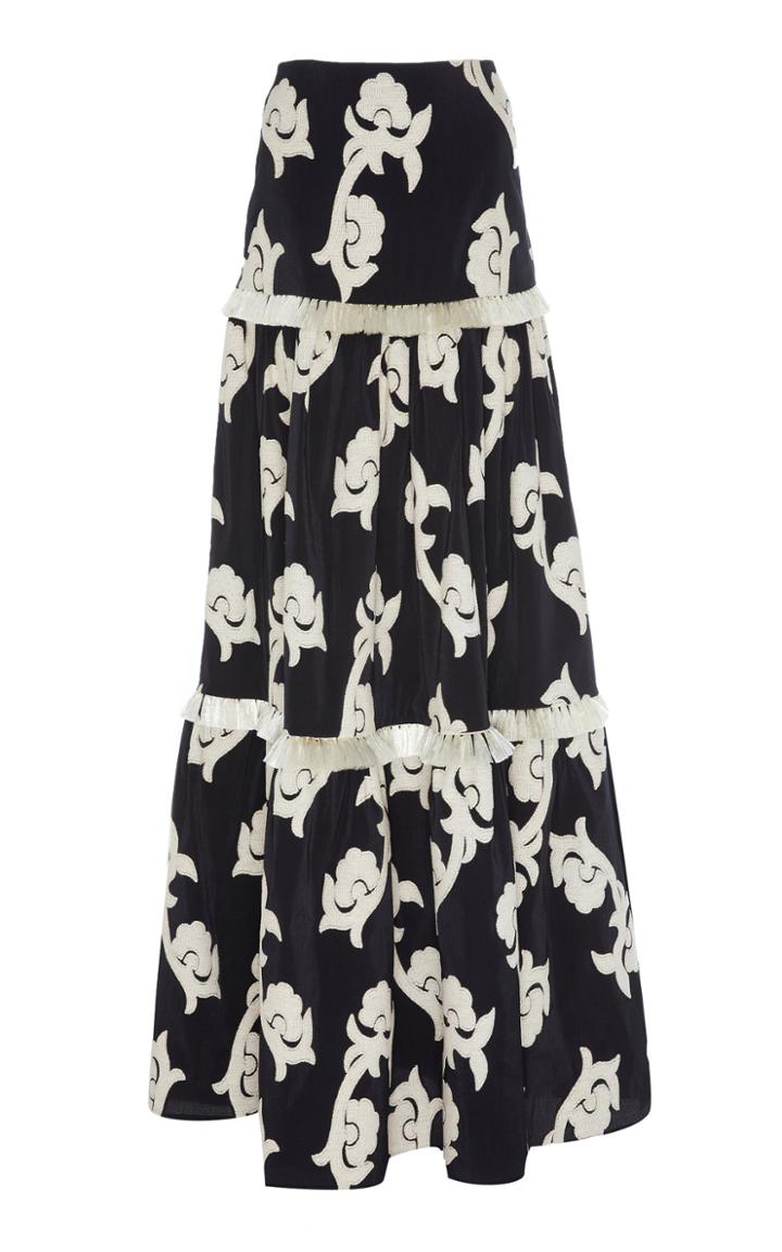 Alexis Surrey Embroidered Tiered Cotton-blend Maxi Skirt