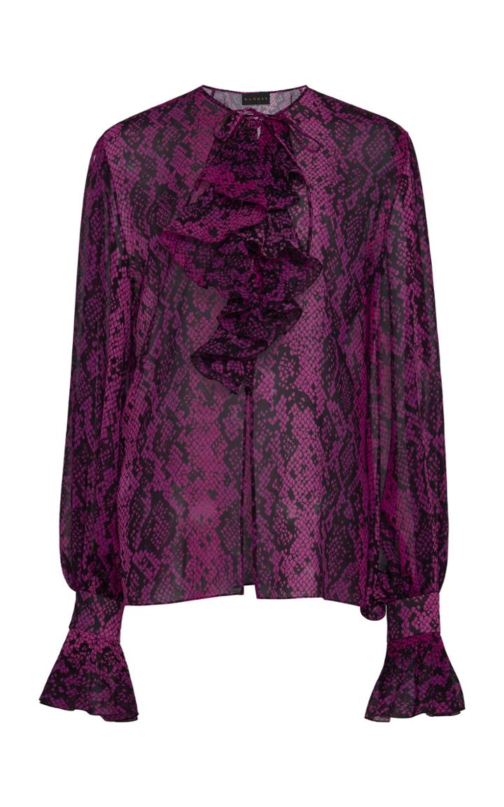 Moda Operandi Dundas Python-print Silk Ruffled Blouse Size: 38