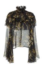 Rodarte Printed Silk Chiffon Long Sleeve Blouse