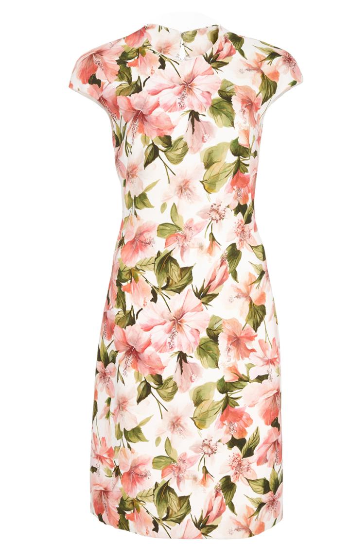 Pamella Roland Floral Crepe Cap Sleeve Dress