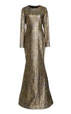 Romona Keveza Long Sleeve Metallic Gown