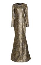 Romona Keveza Long Sleeve Metallic Gown
