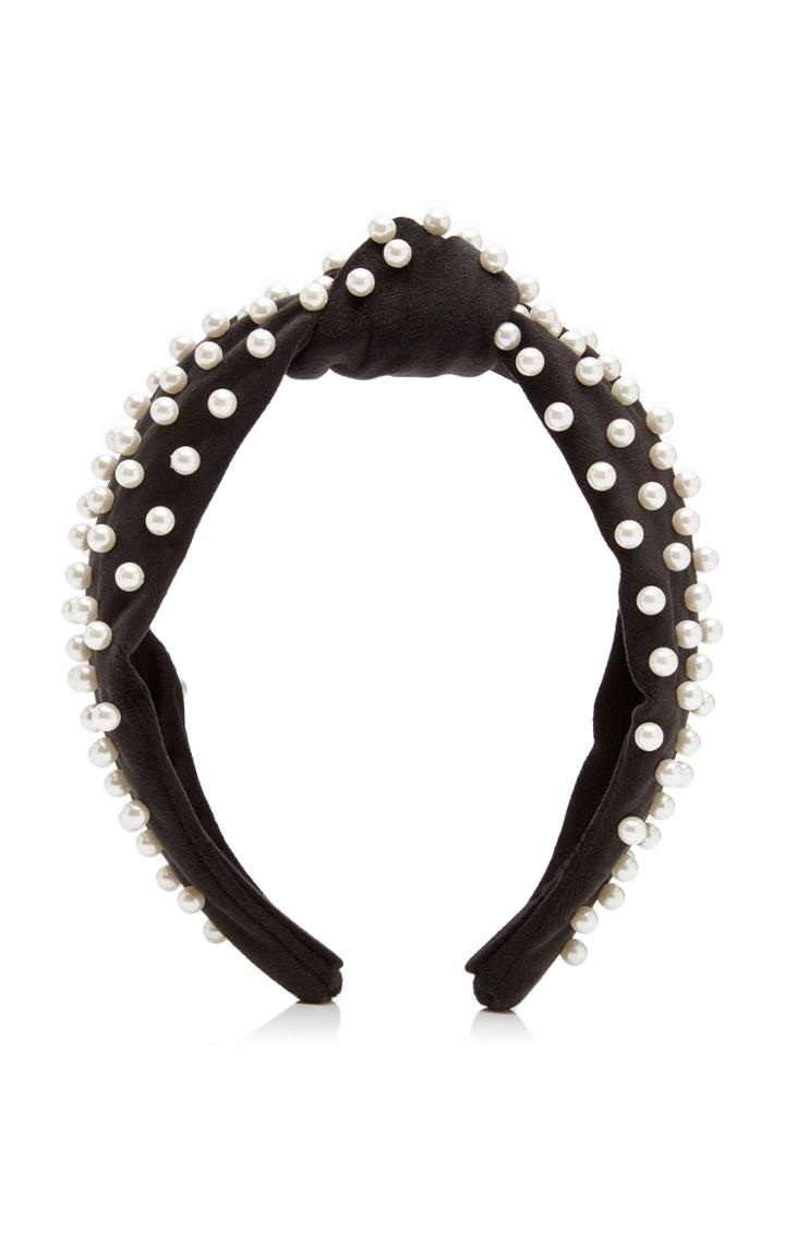 Lele Sadoughi Pearl-embellished Velvet Headband