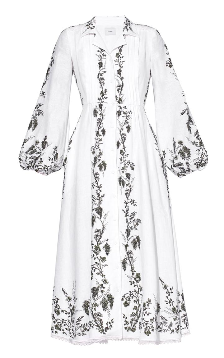 Moda Operandi Erdem Kendrick Puff-sleeve Linen Midi Dress