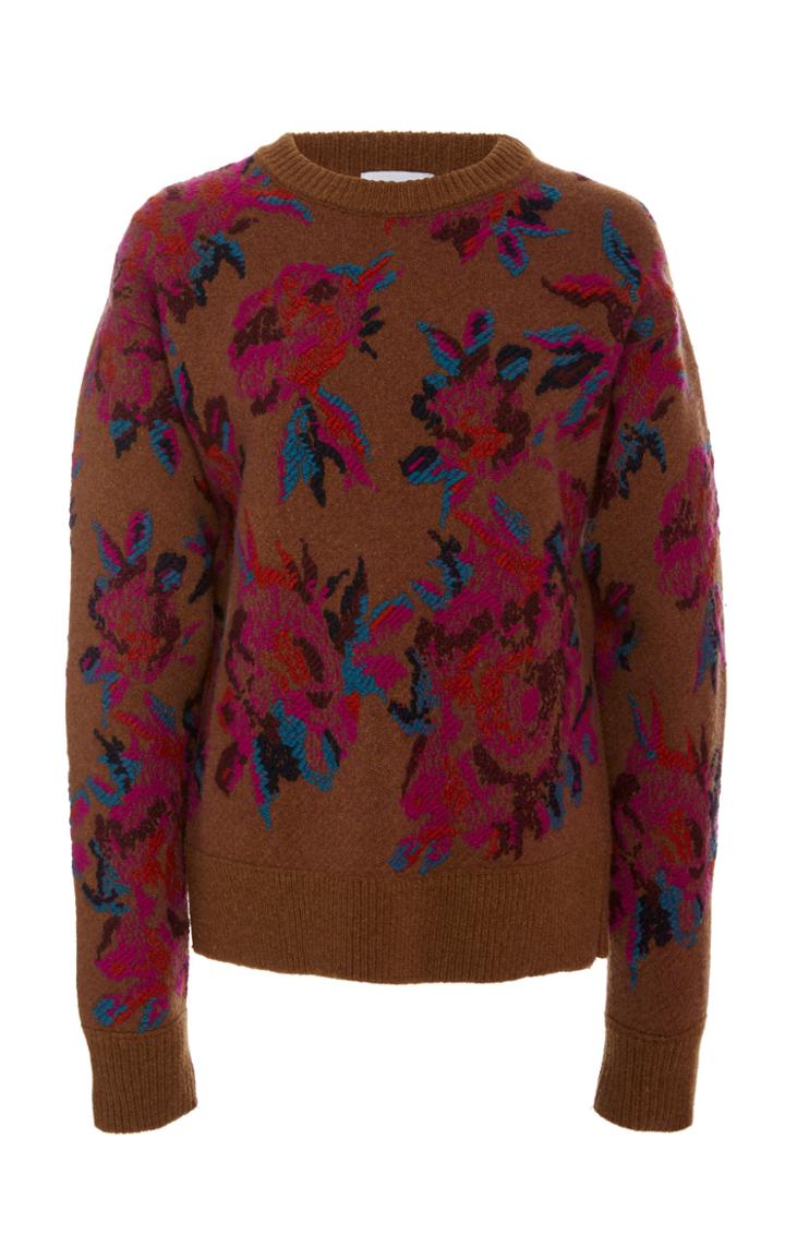 Salvatore Ferragamo Virgin Wool Floral Jacquard Sweater