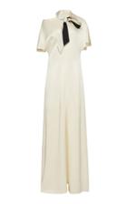 Lanvin Flutter Short Sleeve Satin Gown With Neck Tie