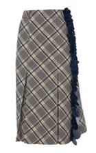 Prada Plaid Paillette Embroidered Wool Midi Skirt