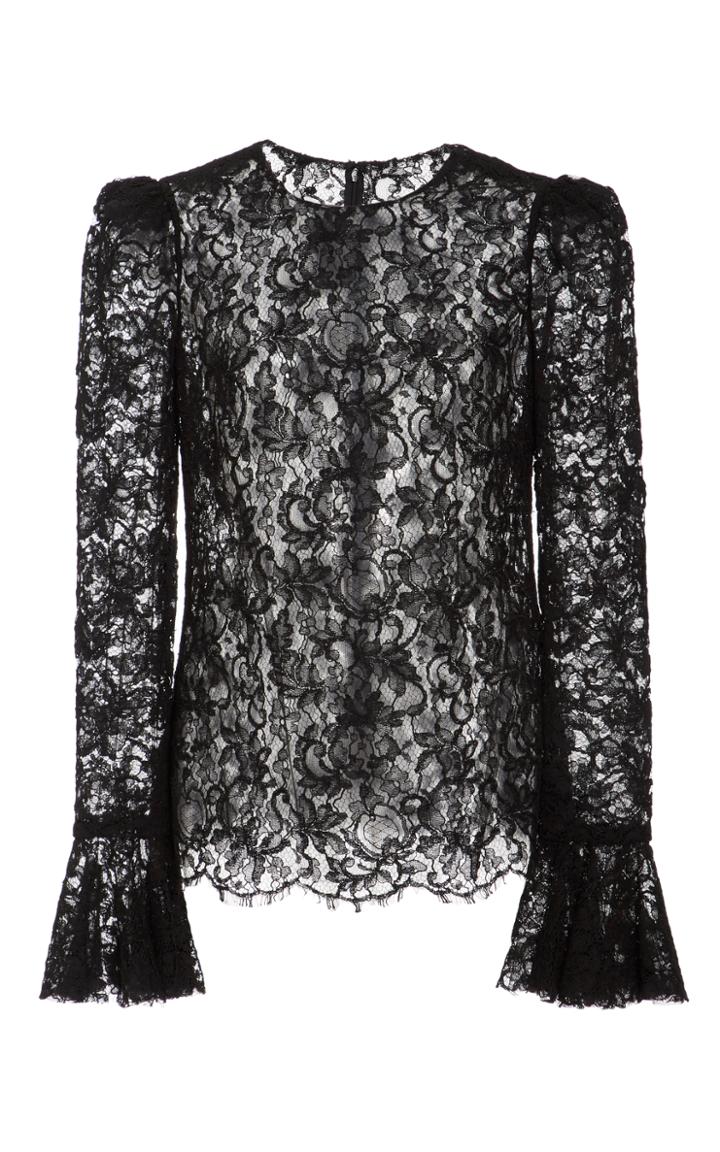 Monique Lhuillier Puffed Shoulder Long Sleeve Blouse