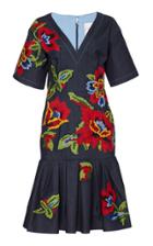 Carolina Herrera Floral-embroidered Stretch-denim Dress