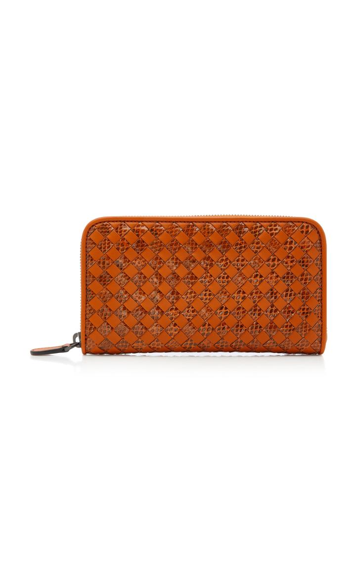 Bottega Veneta Check Leather And Snakeskin Zip Wallet