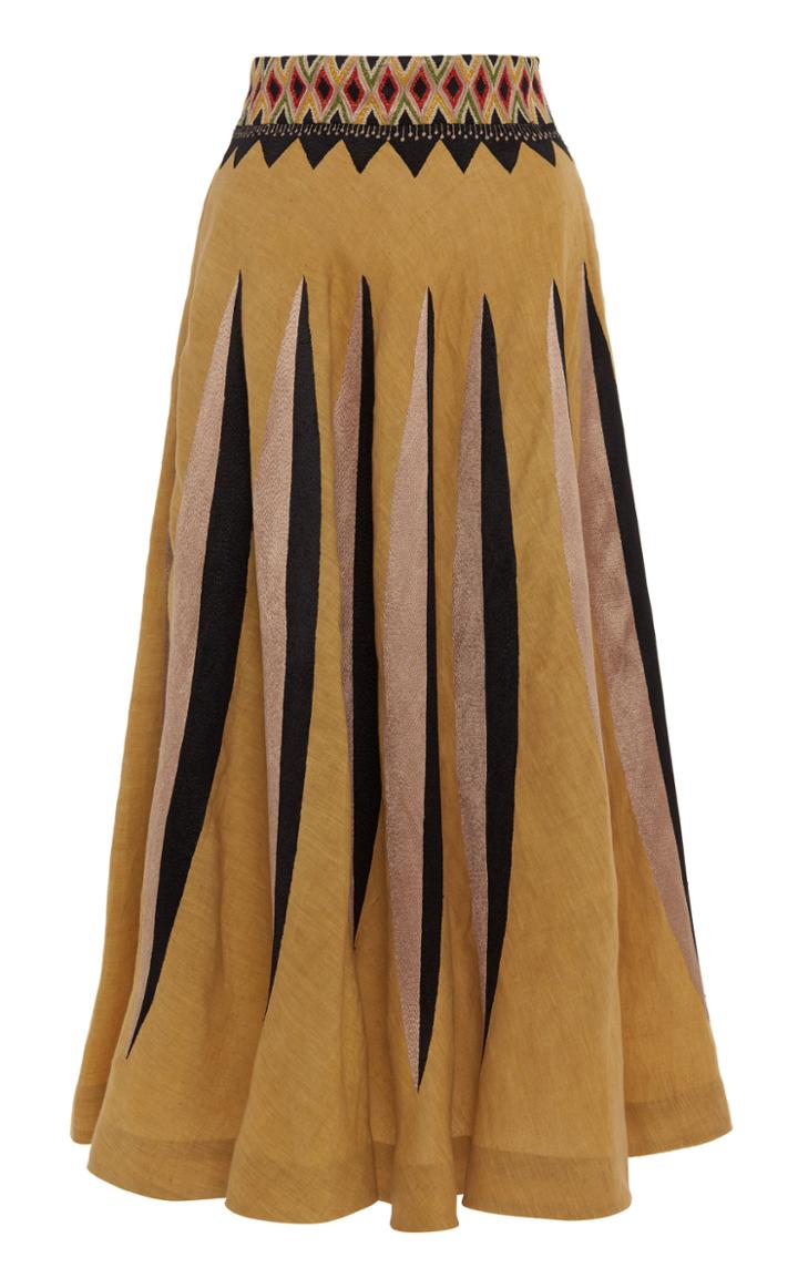 Moda Operandi Le Sirenuse Positano Flames Livia Embroidered Linen Midi Skirt Size: 3