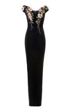Pamella Roland Stretch Crepe Gown With Crystal Embroidered Neckline