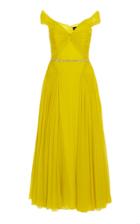 Moda Operandi Jenny Packham Pina Belted Draped Silk Off-the-shoulder Midi Dress
