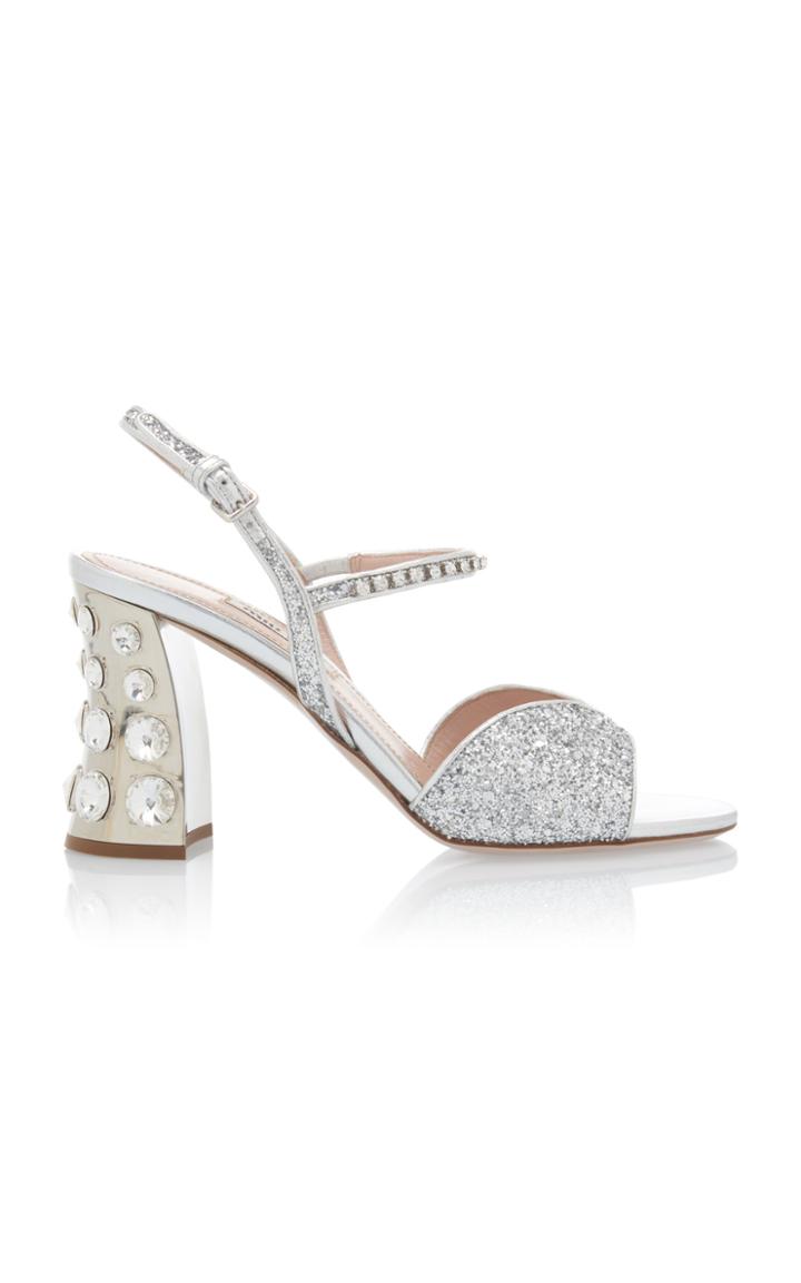 Miu Miu Embellished Glitter Block-heel Sandals