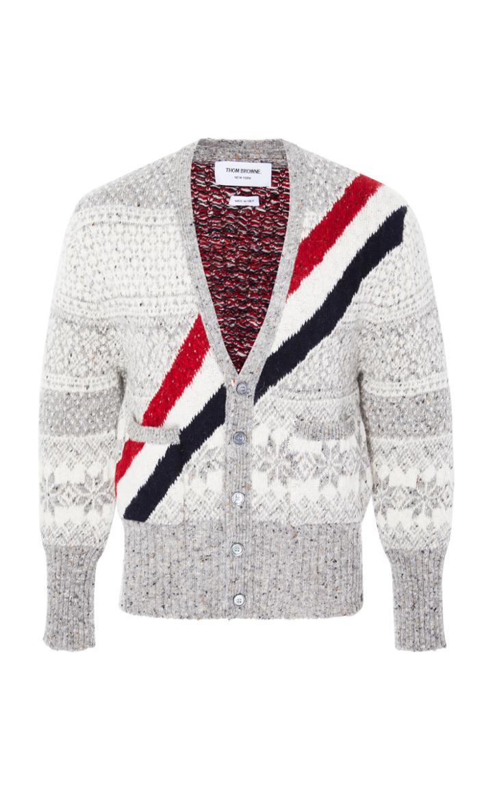Thom Browne Striped Fair Isle Wool And Mohair-blend Cardigan