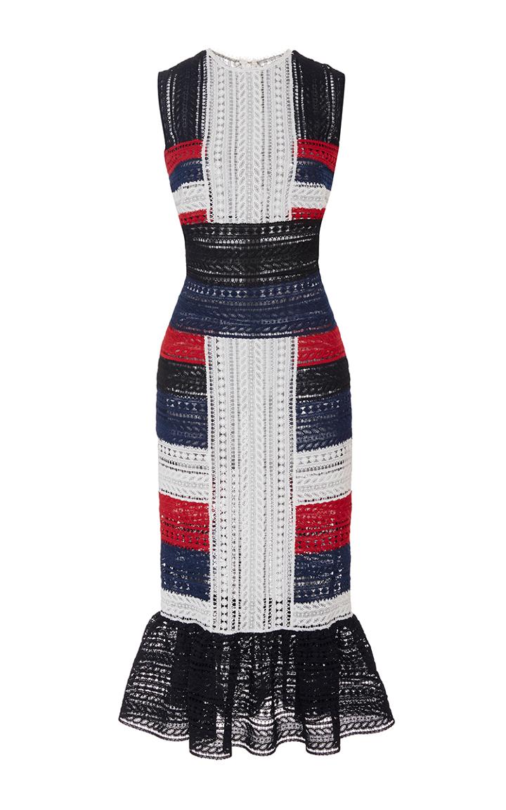 Naeem Khan Color Block Flounced Hem Midi Dress