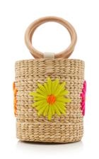 Poolside Bobbi Floral-embroidered Straw Bucket Bag