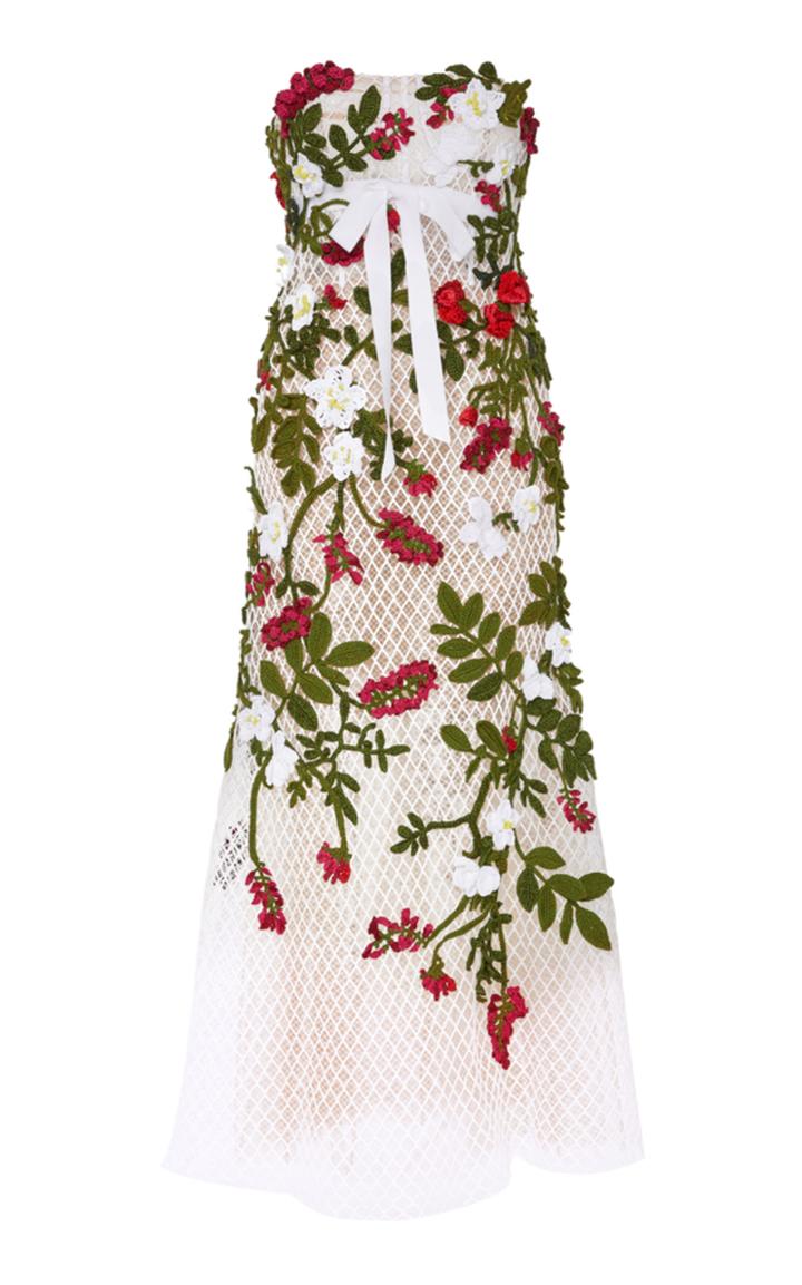 Oscar De La Renta Strapless Floral Dress